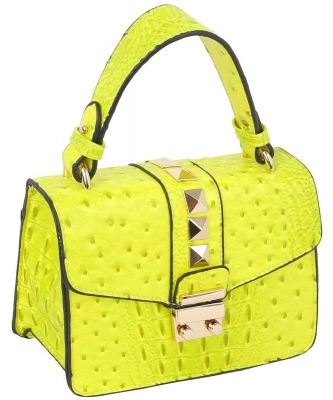 Ostrich Croc Studded Top Flap Crossbody Bag LGZ023 NEON YELLOW